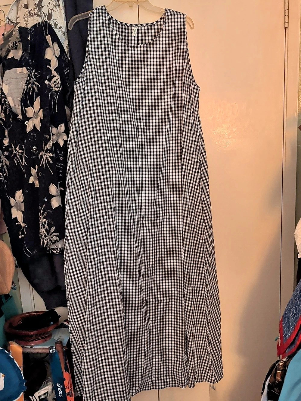 Halara Black White Gingham Flowy Maxi Casual Dress with Pockets Dress NWT XL